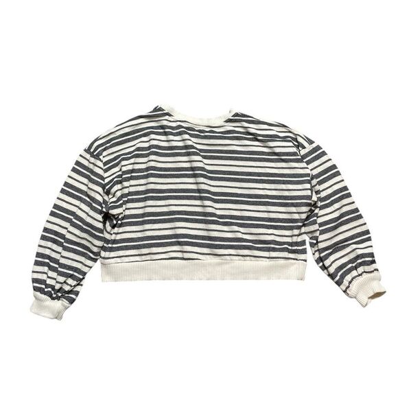 BY TOGETHER Knit Crewneck Oversized Cropped Sweatshirt Striped Size Large - Picture 2 of 4